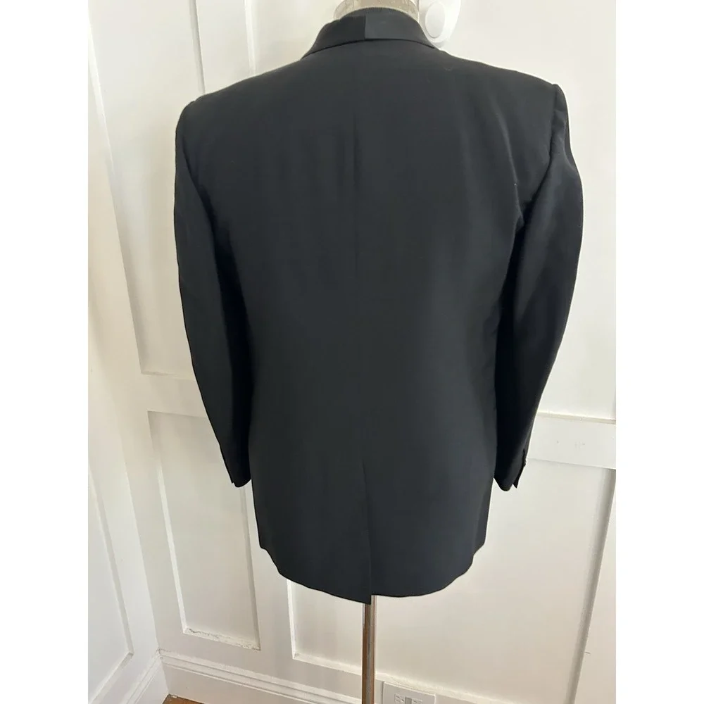 VTG 50s Dinner Jacket Mens Black Satin Shawl Lapel Tuxedo Coat USA Sakowitz 40